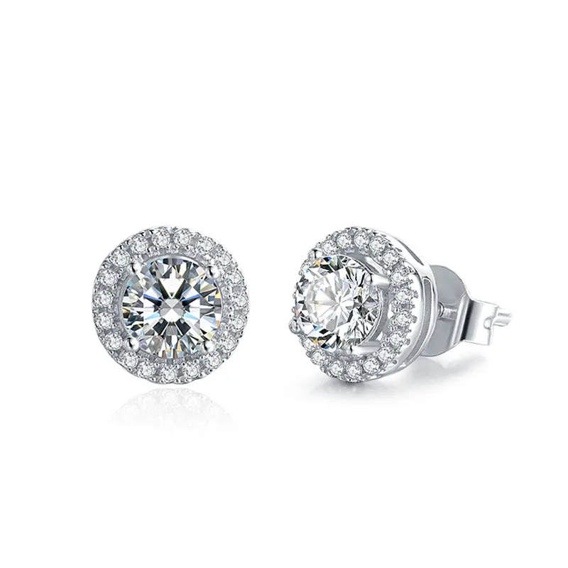 EC41 Wholesale sterling silver 925 woman round prong setting cubic zirconia stud earrings