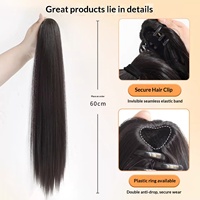 Perruque queue de cheval longue et droite pour femme, extension de cheveux réaliste, volume naturel, avec pince à griffes