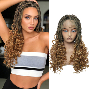 Treccine Box Braids Trasparenti in Pizzo Stile Boho Senza Nodi con Punte Riccioline e Baby Hair da Donna, 18 Pollici, per Capelli Neri o Biondo Miele - Product Image 1
