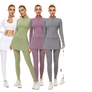 Mujeres 2 piezas suave logotipo personalizado deportes Pantalones Falda y chaqueta Top conjunto fitness desgaste estiramiento correr Lu yoga ropa traje - Product Image 2