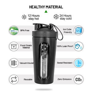 Fonwhy personalizado 700ml aislado al vacío de acero inoxidable deporte coctelera botella ventana Visible para proteína suero mezcla gimnasio Camping - Product Image 4
