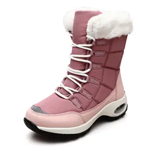 2021 겨울 유럽과 미국 스노우 부츠 여성 중반 허벅지 두꺼운 바닥 벨벳 두꺼운 캐주얼 신발 면화 신발