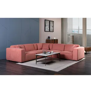 Bán Buôn 4 Chỗ Ngồi Đương Đại Linen Pink Sectional Couch Phòng Khách Sofa