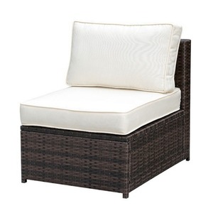 Corduroy Frame Tufted Patio Side Chair with Cushioned <b>Seating</b> Ivory & Espresso Brown Memory <b>Foam</b> for Apartment & Hotel Use - Product Image 4