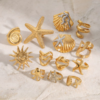 Bagues ouvertes Gaovo en acier inoxydable doré avec étoile de mer pour femme, bijoux de mode vintage style côtier, étanches et hypoallergéniques