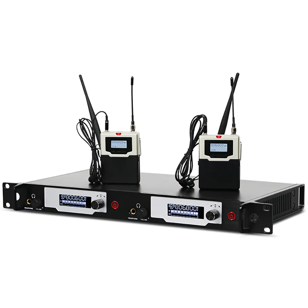 Depusheng J2 2-Kanal-Sender persönliches drahtloses In-Ear-Monitor-System mit 2 Bodypack