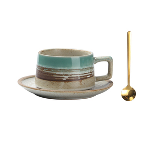 High Quality Retro Style 300ml Porcelain Coffee Mug and Saucer Ceramic <b>Cup</b> <b>Set</b> Low MOQ - Product Image 1