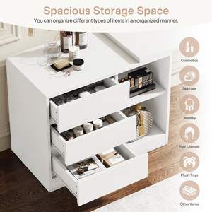 <span class=keywords><strong>Mesa</strong></span> de Maquillaje Moderna de Esquina con 3 Cajones y 2 Estantes, Escritorio Compacto Blanco con Organizador Reversible - Product Image 5