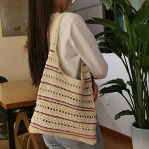 Sac à main de plage pour femme en coton tressé fait main, style rétro, nouveau modèle transfrontalier très populaire, sac à bandoulière au crochet - Product Image 3