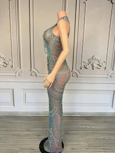 Abito da sera <span class=keywords><strong>elegante</strong></span> di lusso con perle e diamanti, spalline sottili, lunghezza al ginocchio, per donna, per <span class=keywords><strong>compleanno</strong></span>, festa, sexy, in rete, come da foto - Product Image 5