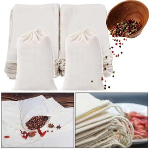 Piccole borse riutilizzabili in tela di lino con coulisse vuote in cotone mussola sacchetti regalo riciclabili per feste a casa con Logo personalizzabile - Product Image 3