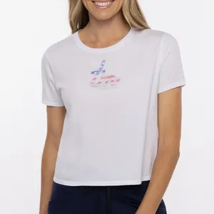 Camiseta de algodón Pima para mujer, camiseta informal de verano con diseño de logotipo personalizado, Camiseta con estampado gráfico de alta calidad al por mayor para mujer