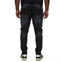 EIDEO OEM ODM Logo personnalisé Jean en denim coloré délavé et vieilli, style vintage streetwear, coupe slim, déchiré et effet éclaboussures, pour homme