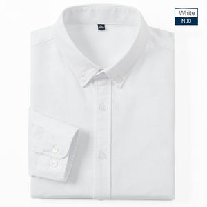 Camisas de Vestir para Hombre de Sarga de Algodón <span class=keywords><strong>Oxford</strong></span> Personalizables de Alta Calidad Antiarrugas Manga Larga Formal de Negocios en Blanco - Product Image 1