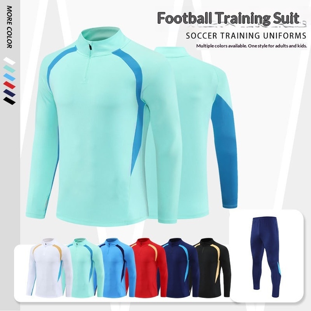 Half Zipper Pullover Football Training Suit Set Light Board Long Sleeve Jersey Autumn Winter Outfit Knitted Sportswear