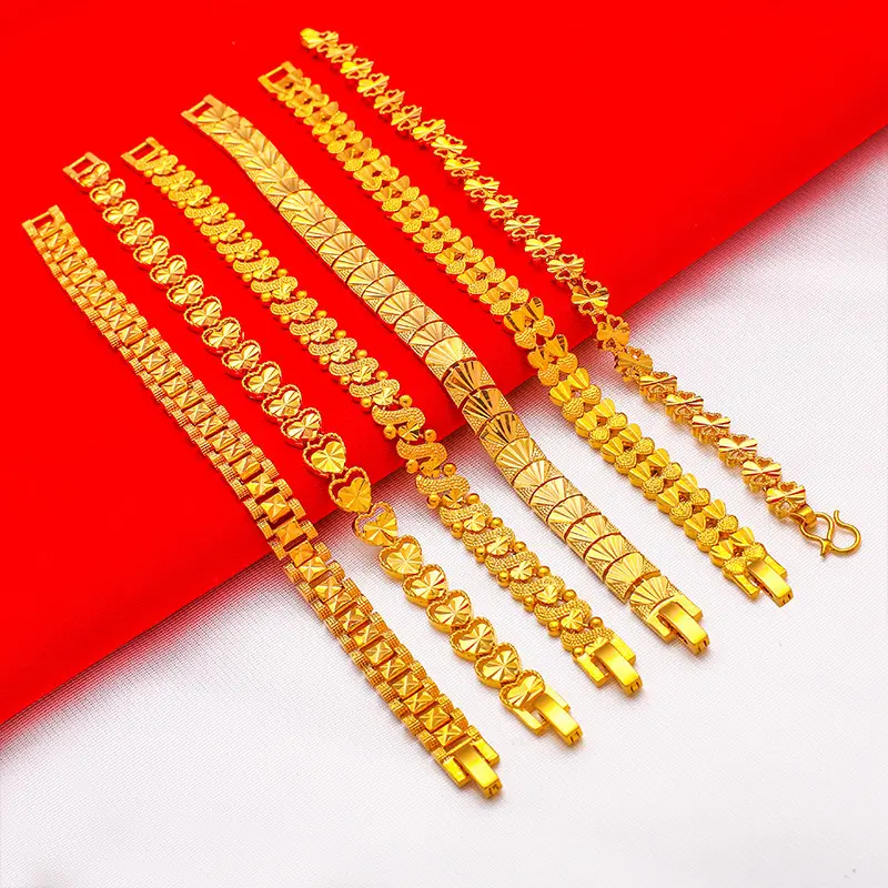 Bracelet de luxe en laiton plaqué or 24k trèfle coeur chaîne bracelets pour femme bijoux