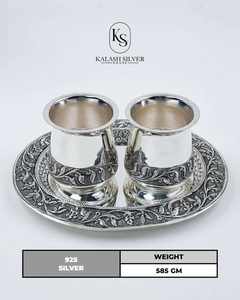 Ensemble de tasses à thé et à café en argent pur avec plateau, vaisselle en argent artisanale traditionnelle pour servir, offrir en cadeau et décorer la maison - Product Image 2