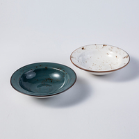 Assiettes creuses en porcelaine blanche incassable pour la restauration hôtelière turque, vaisselle 7,5 / 9 / 11 pouces, assiettes à soupe en céramique bleue mate
