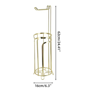 Modern Design Free Standing Metal Wire Tissue Roll <strong>Holder</strong> Luxury Toilet Tissue <strong>Holder</strong> Gold with Shelf - Product Image 4