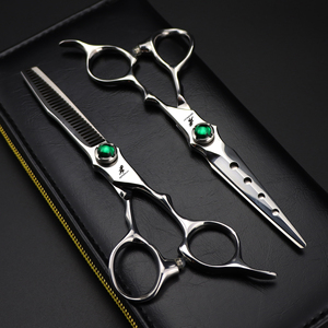 6.0 inch NEPURLson green diamond 3 holes emerald fashion design beauty barber scissors flat scissors tooth Hair scissors