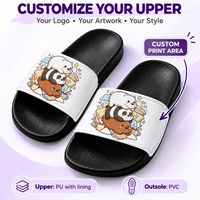Claquettes noires personnalisées en EVA, mignonnes et moelleuses, imprimé animal panda de dessin animé, dessus en PU, imperméables, antidérapantes, semelle souple