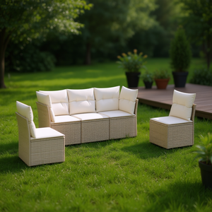 ชุดโซฟาสวนหวายสีเบจพร้อมเบาะโฟมความหนาแน่นสูง เฟอร์นิเจอร์กลางแจ้ง ดีไซน์ร่วมสมัย กันน้ำ - Product Image 2