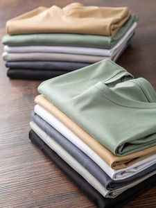 <span class=keywords><strong>Mercerisé</strong></span> 100% <span class=keywords><strong>coton</strong></span> biologique hommes Style Vintage T-Shirt à manches courtes 2025 nouvelle Collection d'été cou ample tricoté surdimensionné - Product Image 3