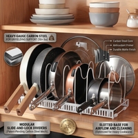 Étagère d'organisation de cuisine moderne, durable, écologique et peu encombrante, en acier au carbone revêtu, pour organiser les casseroles et les poêles, noir/blanc