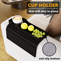 Tablette de canapé moderne antidérapante SINCERE en bambou, pliable et flexible, avec porte-gobelet et rangement pour collations, pour salon