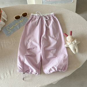 Girls Pants Summer Thin Cotton Solid Color Casual Long Trousers For Children Quick Drying Mosquito Proof - Product Image 3