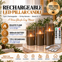 Lampe à bougie acrylique rechargeable à flamme artificielle, ensemble de trois, télécommande, lumière LED grise en forme de pilier, décoration d'intérieur, sans flamme, Halloween