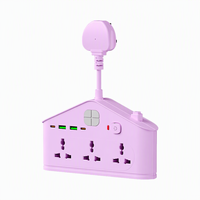 Adaptateur universel en forme de maison 10A, 3 prises AC, 2 ports USB-A, 2 ports USB-C, lumière LED pivotante à 180°, multiprise murale