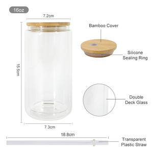 Chúng tôi kho 16oz Tumblers đôi tường Jar thăng hoa rõ ràng có thể pred-khoan lỗ quả cầu tuyết với nắp tre và nhựa rơm - Product Image 4