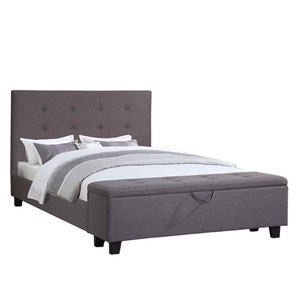 <span class=keywords><strong>Lit</strong></span> plateforme rembourré en lin gris avec repose-pieds ottoman de rangement, tête de <span class=keywords><strong>lit</strong></span> capitonnée, meubles de chambre à coucher, aucun sommier tapissier nécessaire - Product Image 2