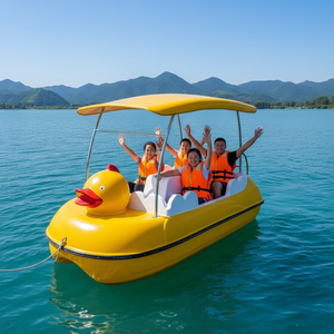 Bote de Pedales Acuático QIQU de Fibra de Vidrio con Drenaje Automático para Todo Clima, con Forma de Pato, Capacidad para 4 Personas y 300 kg, para Atracciones Turísticas y Uso Comercial - Product Image 1