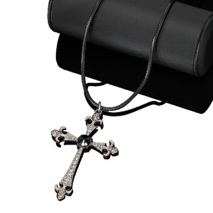 Collier Croix Gothique en Alliage de Zinc avec Pendentif Pierre Noire, Chaîne de Pull Unisexe, Accessoire Automne Hiver - Product Image 5