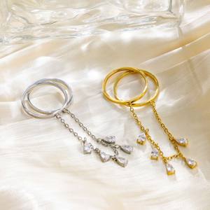 Anillo de borla de doble banda en dos tonos, dorado y plateado, 1 unidad - Joyería brillante de lujo ligero para el día a día - Product Image 1