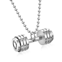 Collier pendentif haltère argenté avec chaîne à billes pour les passionnés de fitness et les hommes sportifs – Bijou sportif