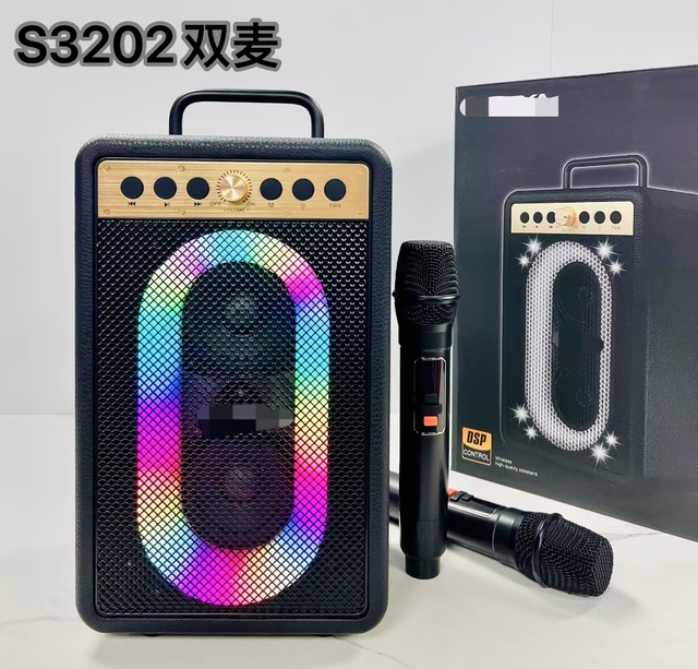 New Model S3202 Dual-microphone Retro Bluetooth Speaker, Outdoor Portable High-power Subwoofer, Home KTV Audio System