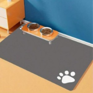 Dog & Cat Food Mat Absorbent Non-Slip Waterproof Paw Pattern Machine Washable Rectangle Diatomite & Plastic Material - Product Image 3