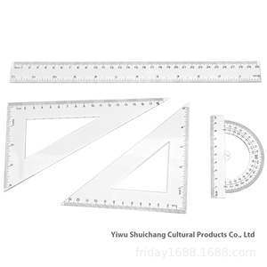 20 cm Scales Transparent Plastic Student Ruler <strong>Set</strong> Four-Piece Protractor Straight Ruler &amp; Triangle Ruler <strong>Geometric</strong> Kit - Product Image 4