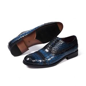 Chaussures habillées pour homme en cuir bleu de qualité supérieure, personnalisées, à lacets, semelle rigide noire, imprimées, style Derby, pour soirée - Product Image 2
