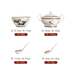 Juegos de <span class=keywords><strong>vajilla</strong></span> de lujo de estilo nórdico e inglés, <span class=keywords><strong>vajilla</strong></span> de cerámica blanca con borde dorado, juego de cena de porcelana china - Product Image 4