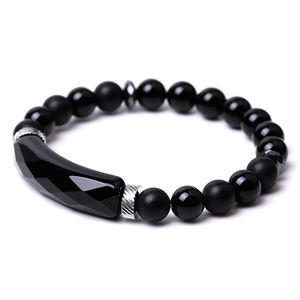 Bracelet en pierre naturelle, acier inoxydable de haute qualité, onyx noir facetté, pont - Product Image 1
