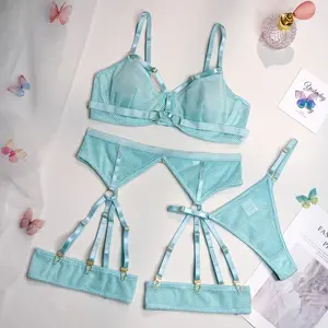 Hot bán sexy cô gái nghịch ngợm quyến rũ lưới đồ lót Corset thời trang 4 mảnh quần áo ngủ cho phụ nữ