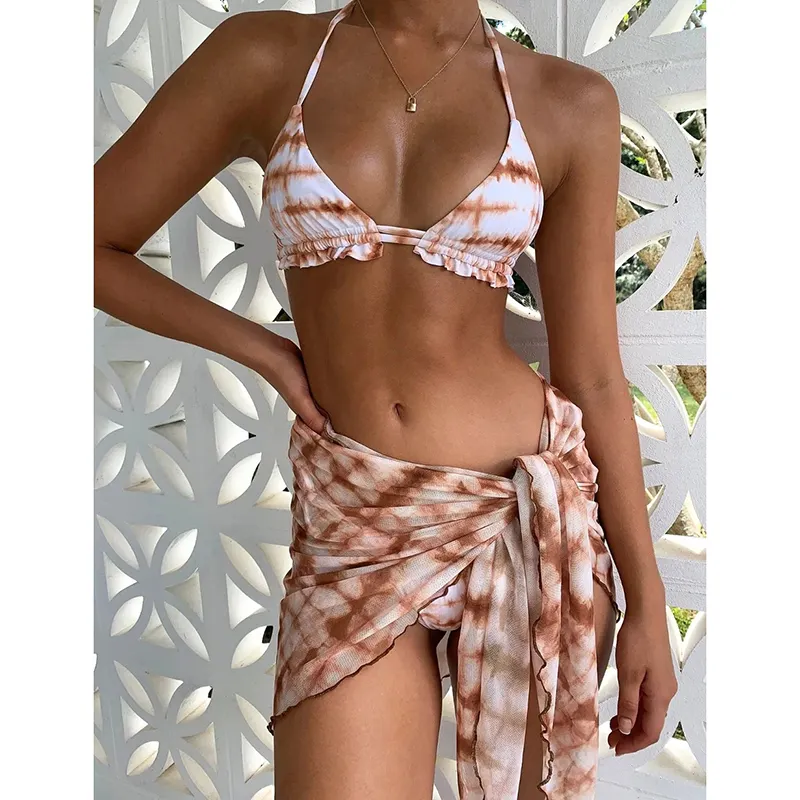 Лидер продаж, женский леопардовый бандажный купальник JSN7099, накидка на бикини, купальный костюм, 3 шт., пляжная одежда, купальник