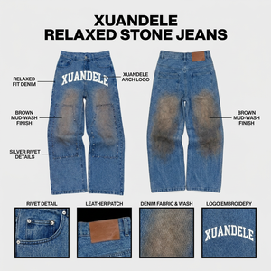 En gros, Jeans vintage délavés à l'acide pour hommes, imprimés lettres, en denim épais, coupe baggy, style streetwear rétro - Product Image 3