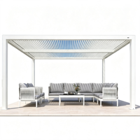 Pergola moderne en aluminium à toit à lames orientables électriques blanches, ensemble complet de mobilier d'extérieur avec canapé, abri d'ombrage pour jardin et bord de piscine, Guangdong