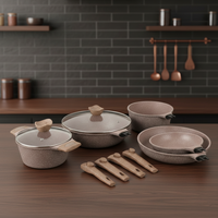 Ensemble de casseroles de cuisine en aluminium de 19 pièces, série écailles de poisson, marbre brun, moderne, détachable, sain, durable, écologique, antiadhésif