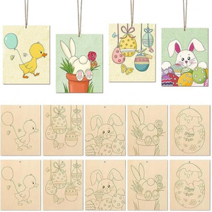 Adorno de madera DIY sin terminar para pintar, con diseño de conejo y huevo, para decoración de Pascua transfronteriza, ideal para manualidades infantiles. - Product Image 1